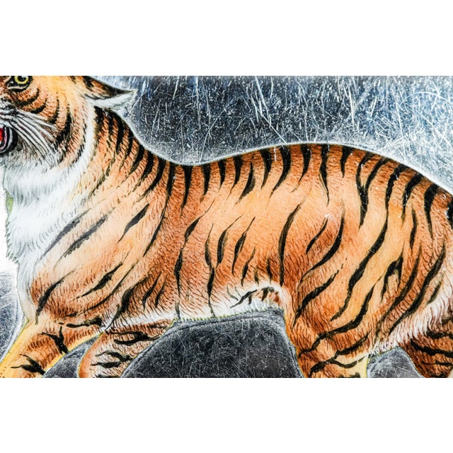 Fierce Hand Painted Enamel Tiger Antique Sterling Silver Luxury Cigarette Case Holder Tobacciana For Sale In New York - Image 6 of 18