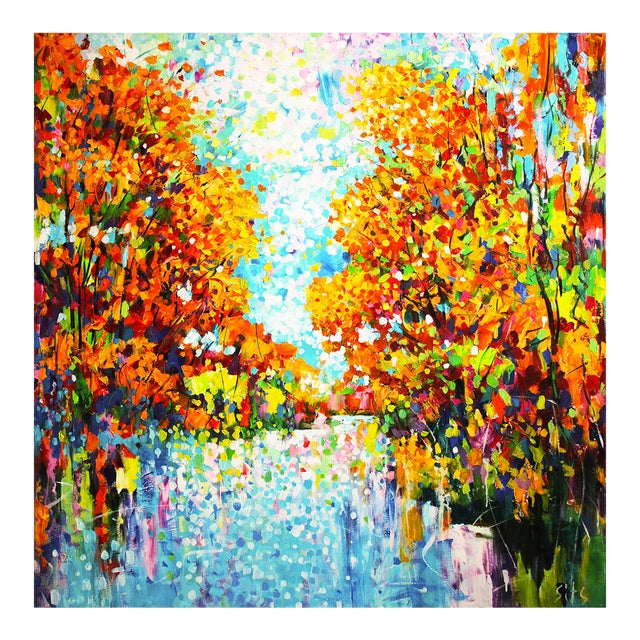 Artist Andrei Sitsko "Trees by the Water Ii" Modern Original Painting For Sale