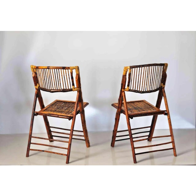 Vintage Bamboo and Rattan Folding Chairs - A Pair For Sale - Image 9 of 10