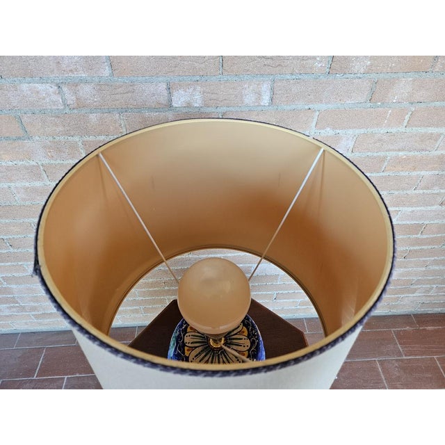 1970s Painted Ceramic Table Lamp with Fabric Lampshade, 1970s For Sale - Image 5 of 16