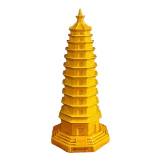 Vintage Yellow Glazed Porcelain Wenchang Pagoda Model For Sale