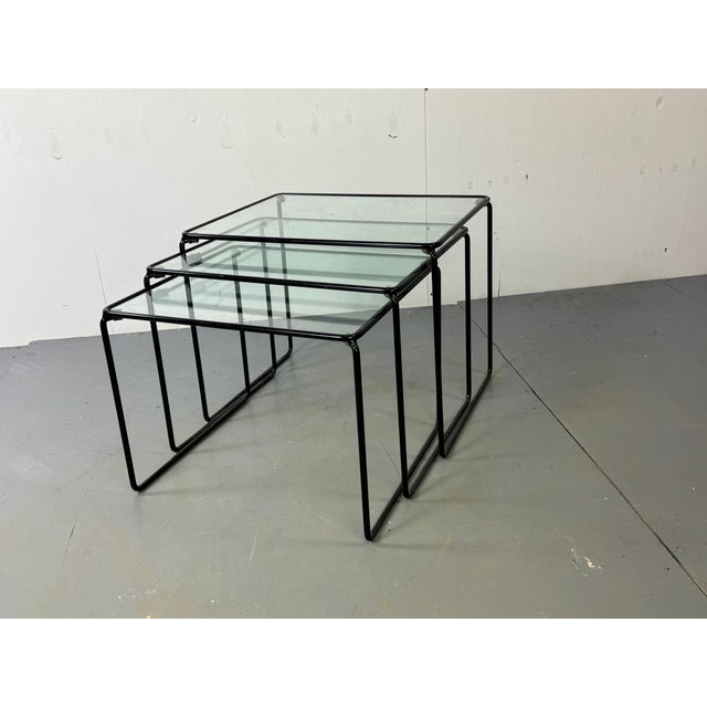 Modernist Italian Steel and Glass Set of Nesting Tables, 1970s, Set of 3 For Sale - Image 6 of 9