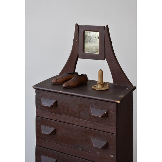 Antique Folk Art Miniature Chest of Drawers With Diminutive Mirror, Circa Early 20th Century For Sale - Image 4 of 18