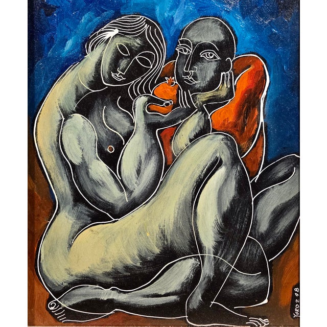 Yuroz -Sweet Offering- Original 1998 Neo-Cubist Oil Painting For Sale - Image 4 of 9
