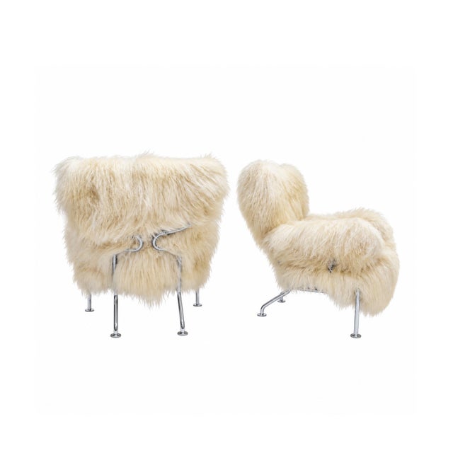 Cassina PL19 Lounge Chairs in Mongolian Ivory Wool by Franco Albini for Cassina, 1970, Set of 2 For Sale - Image 4 of 9