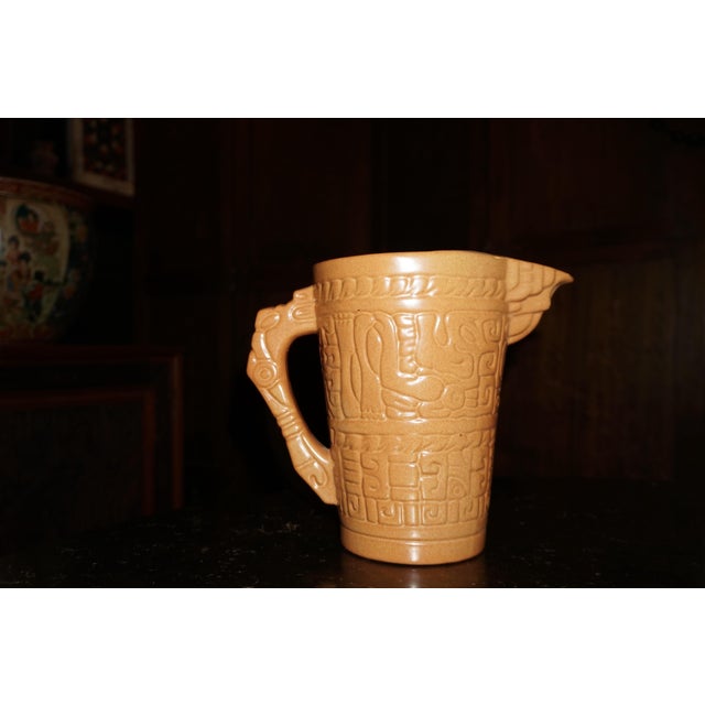 Ceramic Vintage Spanish Revival Embossed Ceramic Pitcher & Four Mugs – 5 pcs For Sale - Image 7 of 9