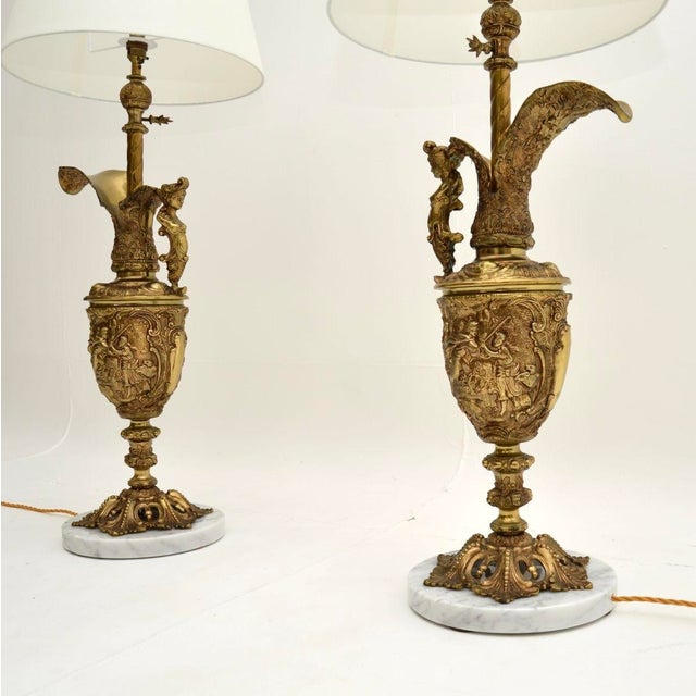 Baroque Vintage French Gilt Metal and Marble Table Lamps, 1930s, Set of 2 For Sale - Image 3 of 11