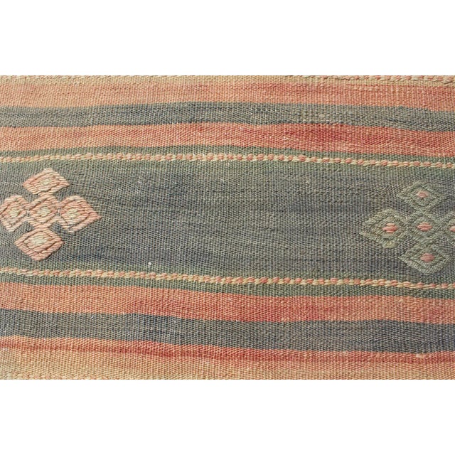 Vintage Turkish Kilim With Stripped Embroidery in Multi Warm Butter and Green For Sale - Image 10 of 13