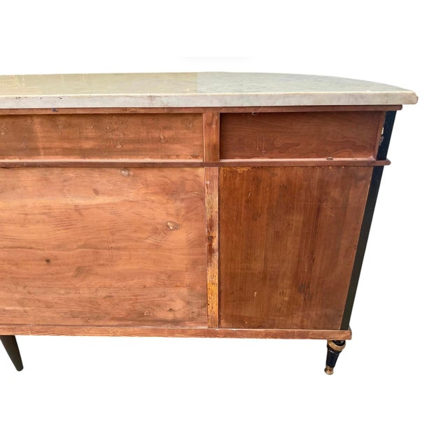 Louis XVI Style Ebonized Enfilade Buffet With Carrara Marble Top Bronze Mounts For Sale - Image 9 of 12