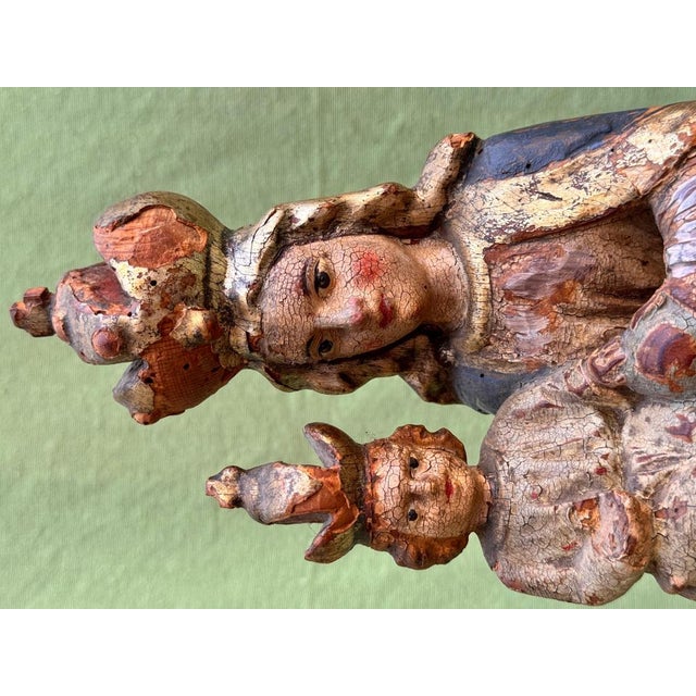 Seated Virgin and Child in Polychrome Wood For Sale - Image 5 of 12