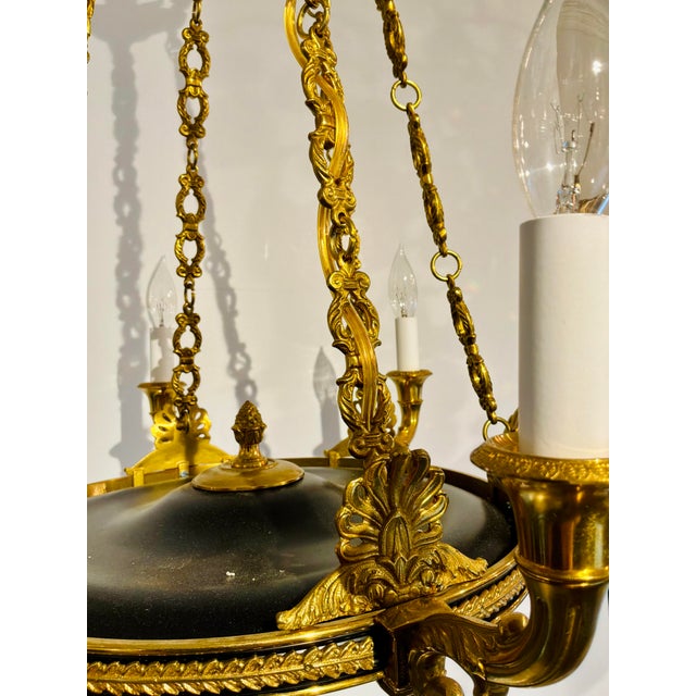 1990s Myran Allan Luxury Lighting Empire Style Black and Gold Chandelier For Sale - Image 5 of 8