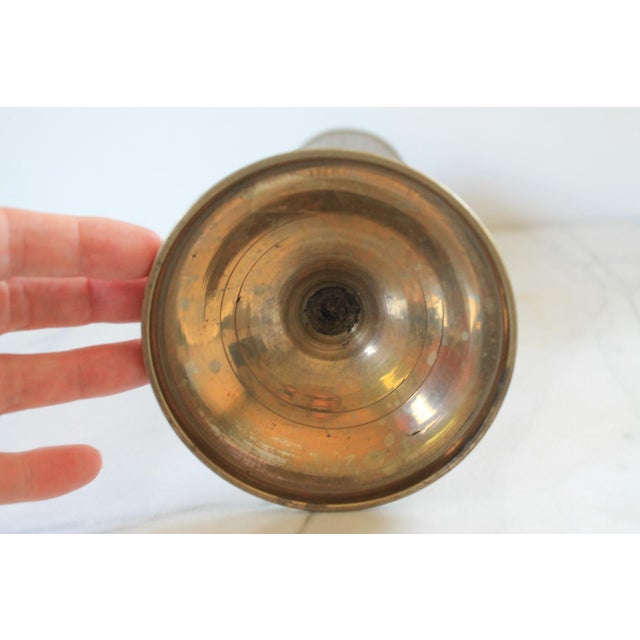 Vintage Hand-Etched Solid Brass Trumpet Vase For Sale In Milwaukee - Image 6 of 7