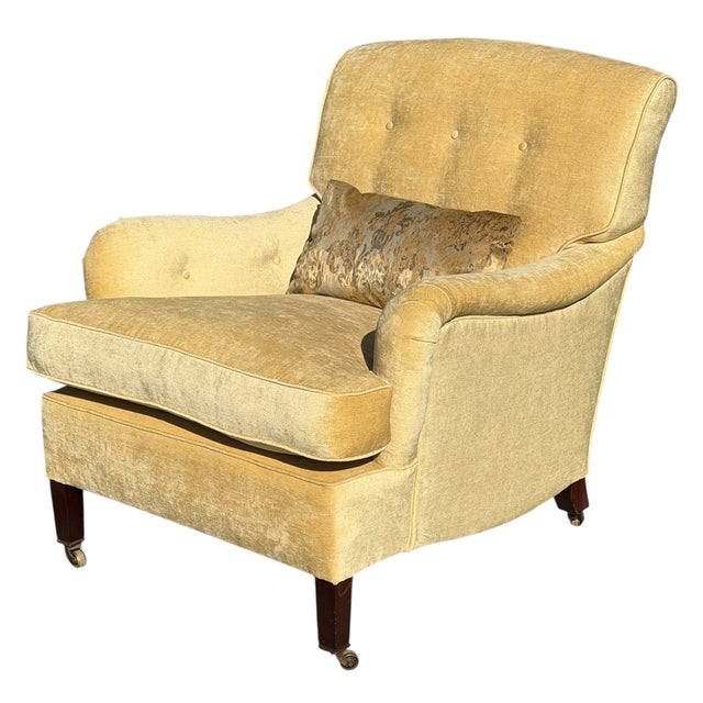 English George Smith Beige Velvet Upholstered Roll Arm Club Chair W Rubelli Back & Pillow - 1 of 2 For Sale - Image 3 of 7