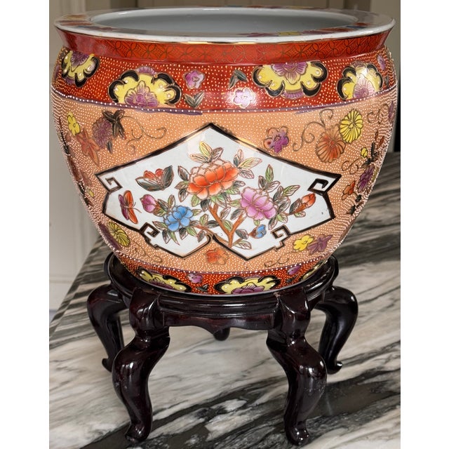 Vintage Moriage Gilt Chinese Fish Bowl Cache Pot For Sale - Image 4 of 14