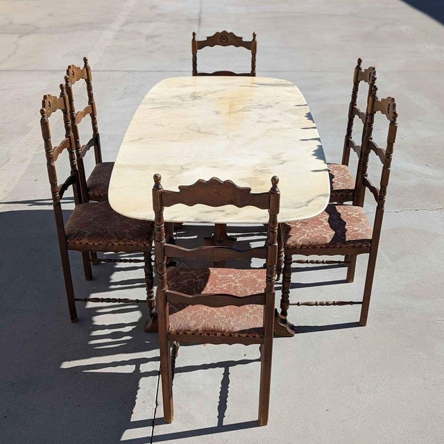 Antique Oval Marble-Top Dining Table With Turned Wood Base For Sale - Image 18 of 18