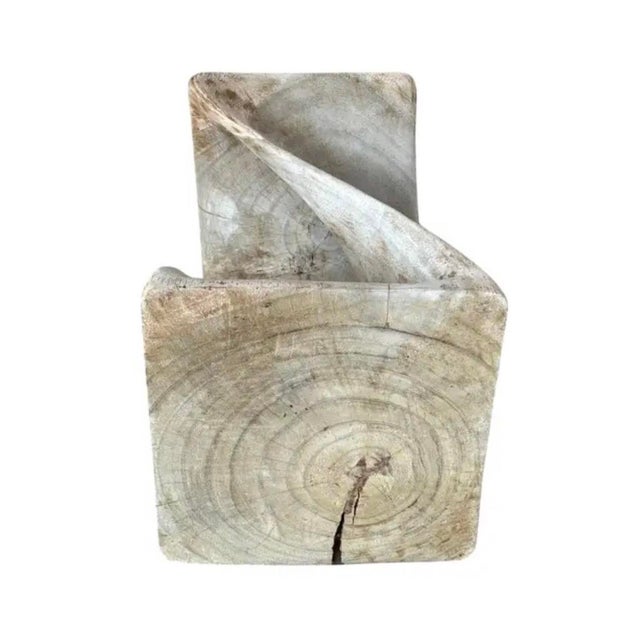 Wood Organic Modern Hand-Carved Bleached Mahogany Pedestal Side Table For Sale - Image 7 of 8