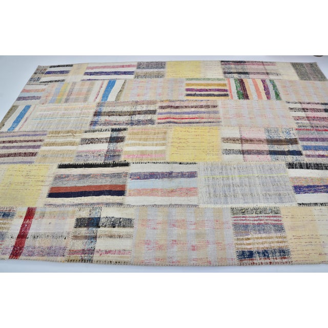 Off White Stripe Vintage Turkish Kilim Rug For Sale - Image 9 of 10