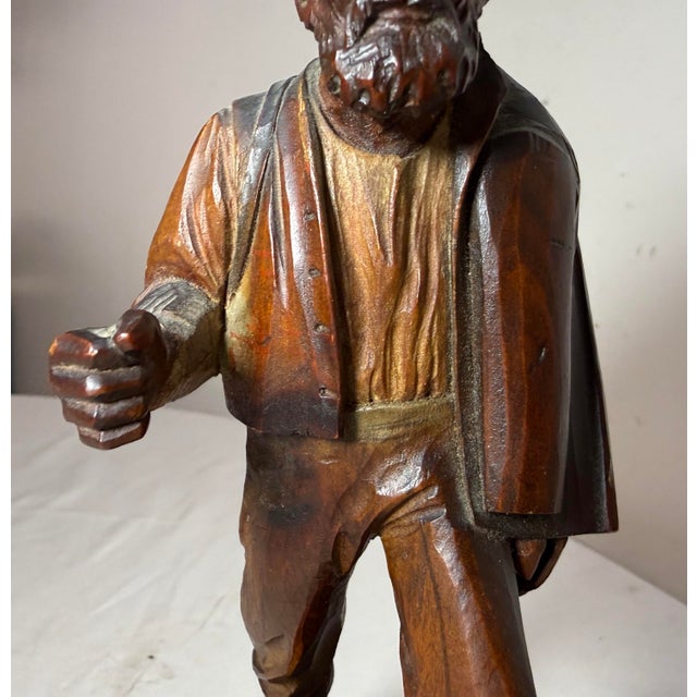 Brown Finely Carved Antique 19th Century German Man Hobo Bum Wood Sculpture Statue For Sale - Image 8 of 12