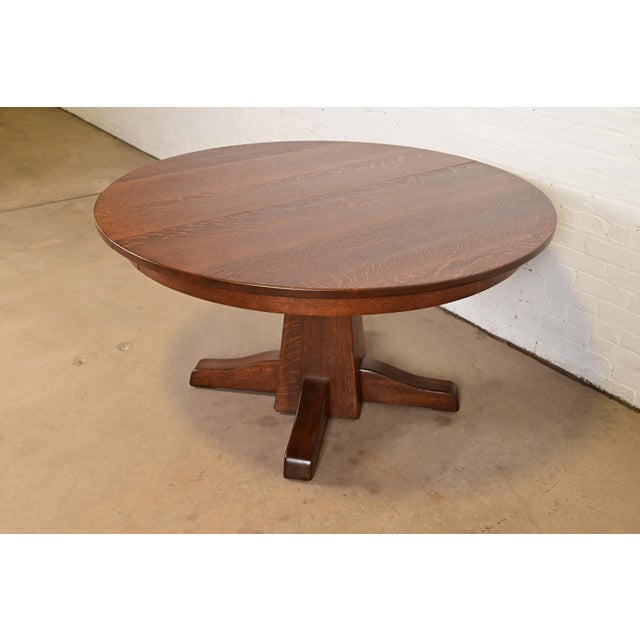 Limbert Antique Mission Oak Arts & Crafts Pedestal Extension Dining Table, Newly Refinished For Sale - Image 14 of 14