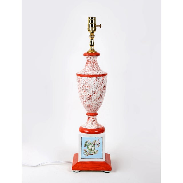 Wood Orange and Blue Hand-Painted Table Lamp For Sale - Image 7 of 9