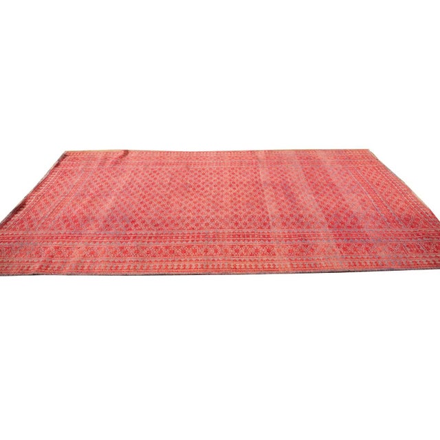 Mid-Century Modern 1950s Red Mid Century Modern Geometric Cotton Vintage Persian Ziloo Knotted Rug For Sale - Image 3 of 8