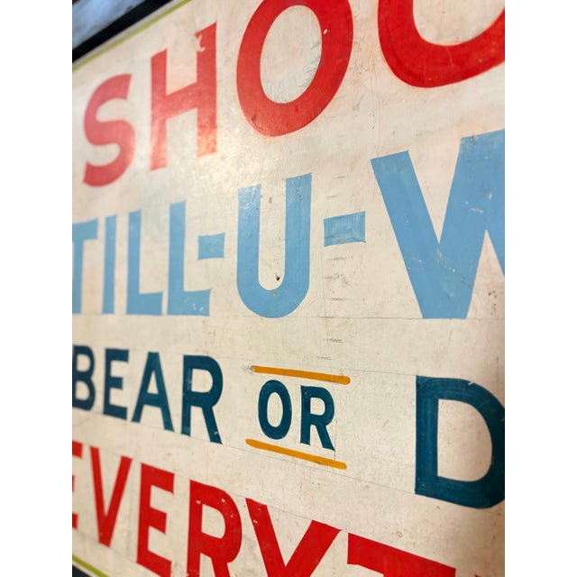 Mid 20th Century Original Hand-Painted "Shoot Till-U-Win" Carnival Sign For Sale - Image 5 of 12