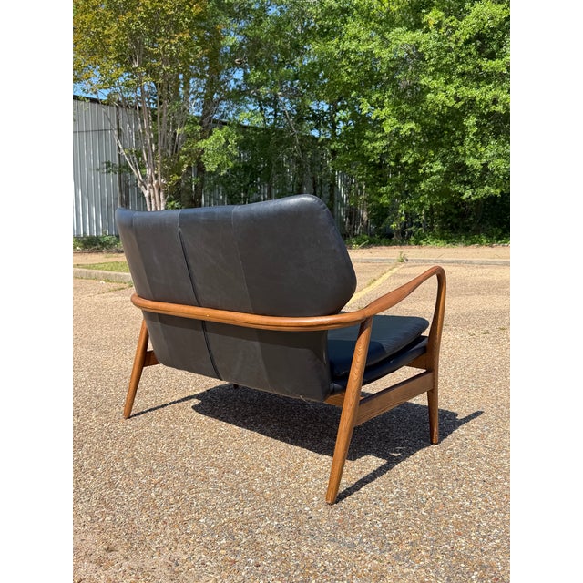 Wood Helsinki Italian Leather Loveseat Attributed to Matt Izzo For Sale - Image 7 of 7