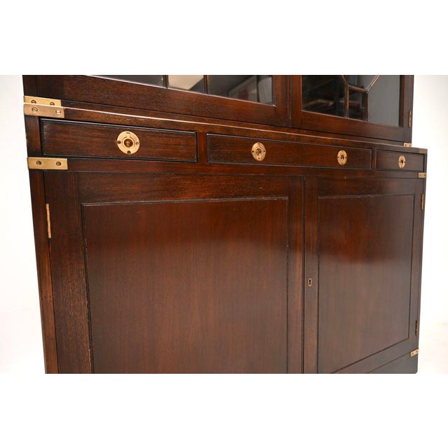 Wood Vintage Military Campaign Bookcase in Wood and Glass, 1950 For Sale - Image 7 of 8