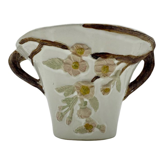 Vintage Napco Dogwood Tree Branch Whimsical Fairy Handled White Planter For Sale