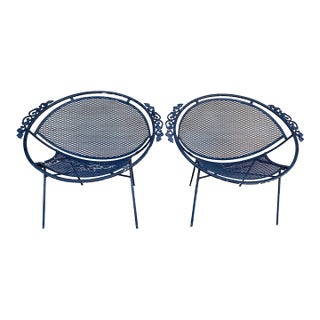 Pair of Salerni Attributed Radar Low Lounge Chairs W/ Applied Ivy Elbow Rest For Sale