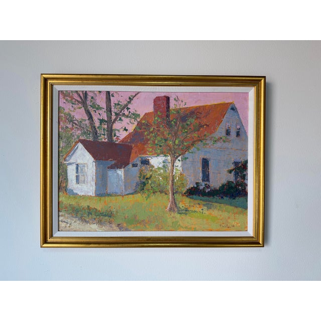 Vintage Anne Thiffault Impressionist Country House Landscape Oil on Board Painting, Framed For Sale - Image 10 of 11