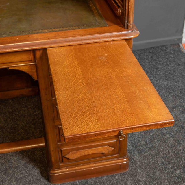 Edwardian Walnut Roll Top Desk, 1890s For Sale - Image 3 of 14