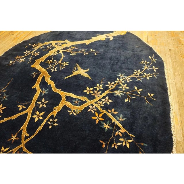 Navy Blue 1920s Navy Blue Birds Flowers Antique Oval Chinese Peking Carpet 7'8" X 9'8" Knotted Wool Rug For Sale - Image 8 of 12