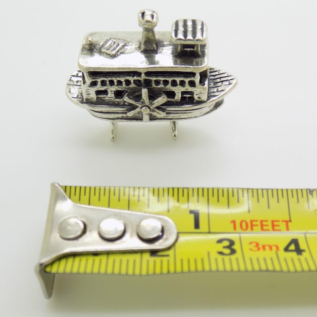 Vintage Italian Handmade Silver Paddlewheel Steam Boat Figurine, Tuscany, Arezzo, Italy, 1980s For Sale - Image 10 of 11