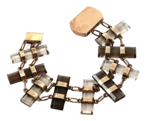Smoky & Clear Quartz 9k Rose Yellow Gold Fancy Bar Link Bracelet