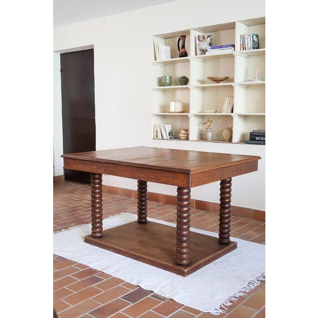 French Art Deco Dining Table in Oak with Turned Bobbin Legs, 1930s For Sale - Image 13 of 13