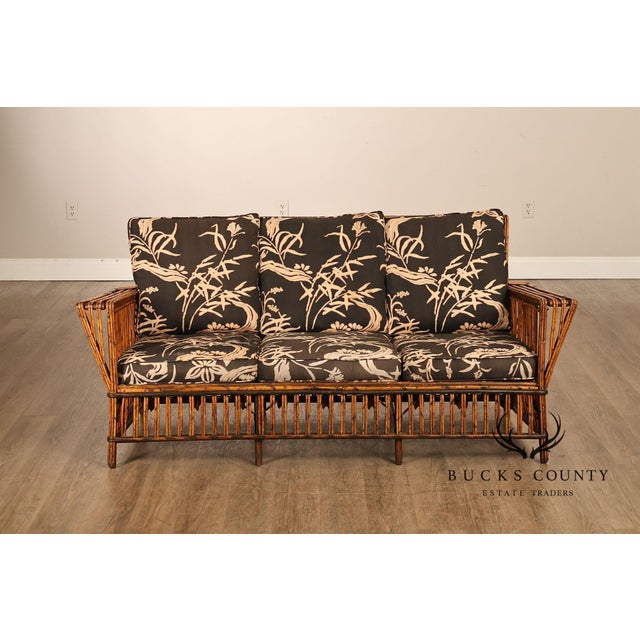 Wood Antique Split Reed Rattan Sofa For Sale - Image 7 of 18