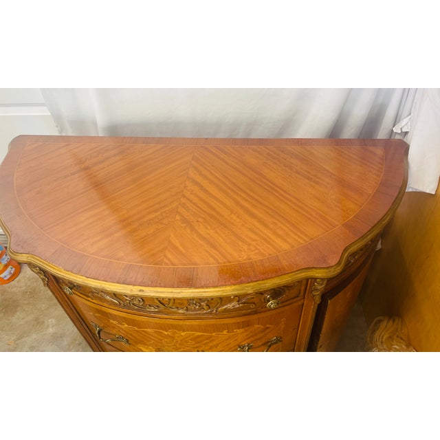 20Th Century French Demilune Commode With Inlay For Sale - Image 9 of 10