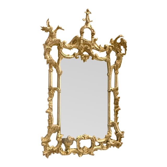 Early 20th Century Chinese Chippendale Ho-Ho Bird Carved Gilt Wood Mirror For Sale