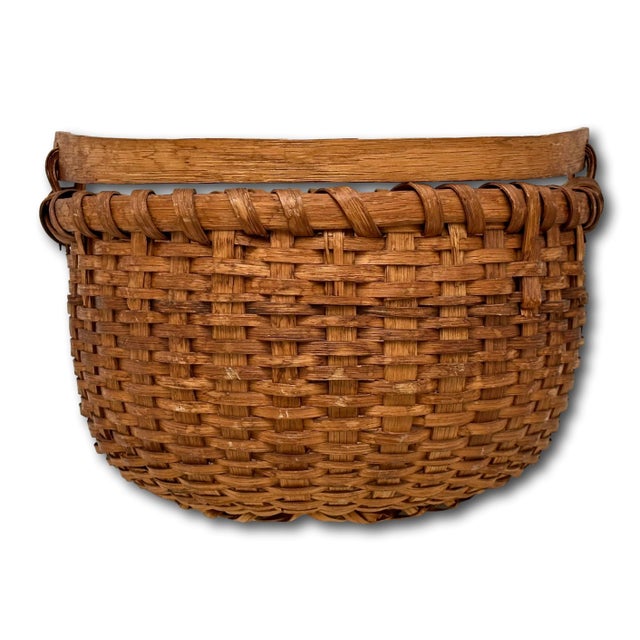 Late 19th Century Antique Late 19th Century American Hand Woven Ash Wood Splint Swing Handle Carry Basket - Nice Color & Patina For Sale - Image 5 of 18