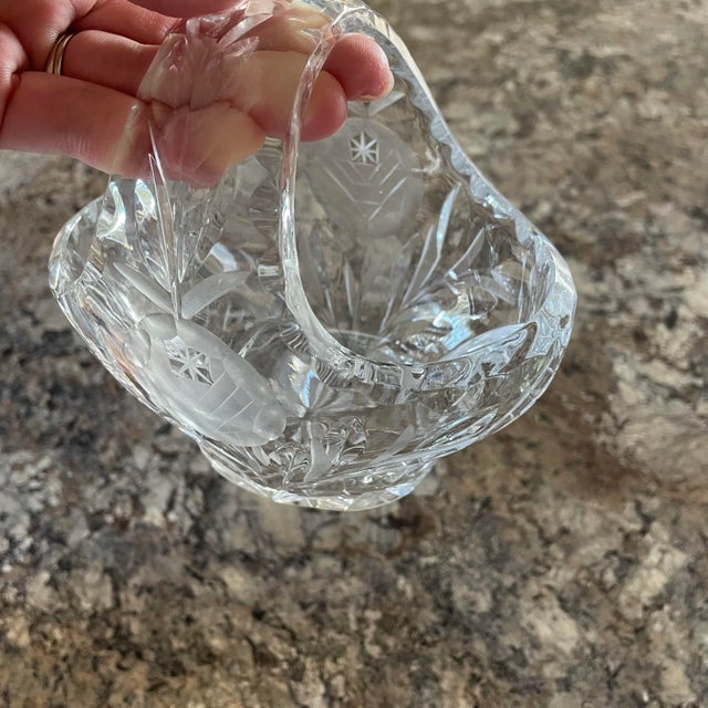Mid-Century Modern Crystal Cut Glass Decorative Basket Bowl With Handle Vintage Candy Dish Probably from the 1950s - ‘60s....