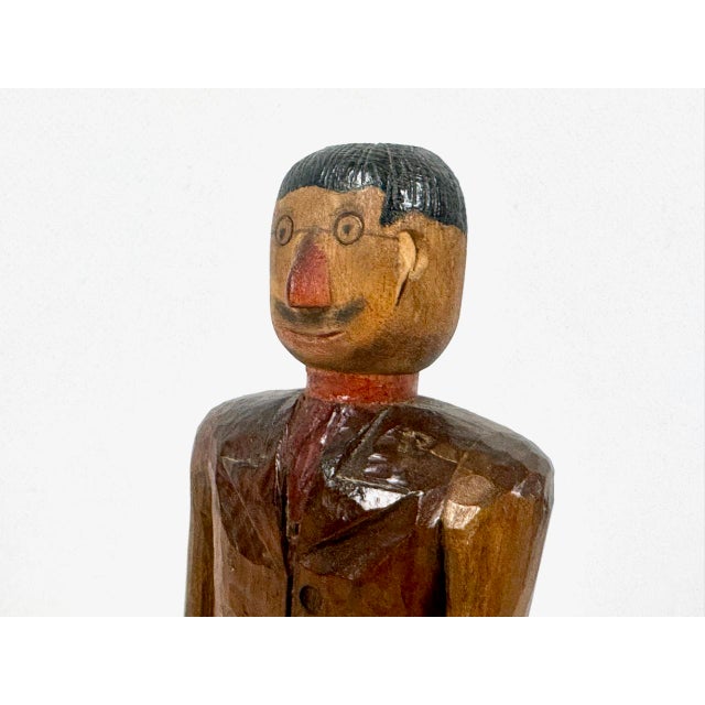 Swedish Wooden Hand Carved Man with Hat Sculpture with Money Box, 1910s For Sale - Image 4 of 12