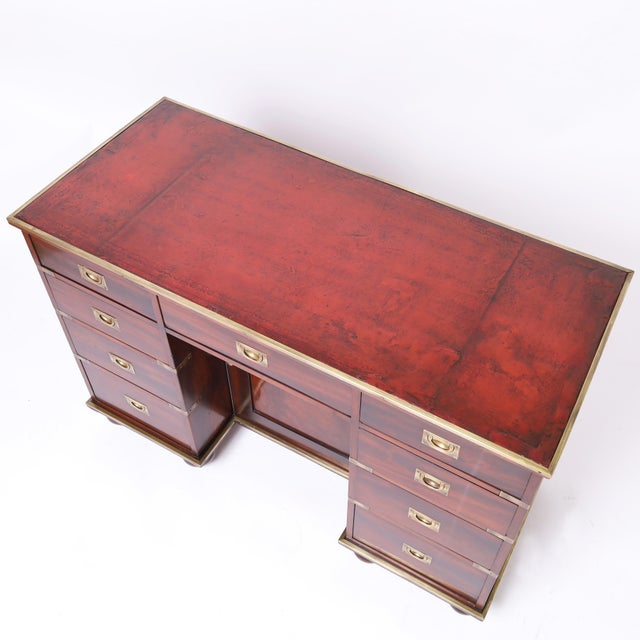Early 20th Century Antique English Campaign Leather Top Desk For Sale - Image 5 of 10