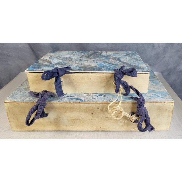Hollywood Regency Late 20th Century Hand Painted Marble Decorative Book Boxes - A Pair For Sale - Image 3 of 12