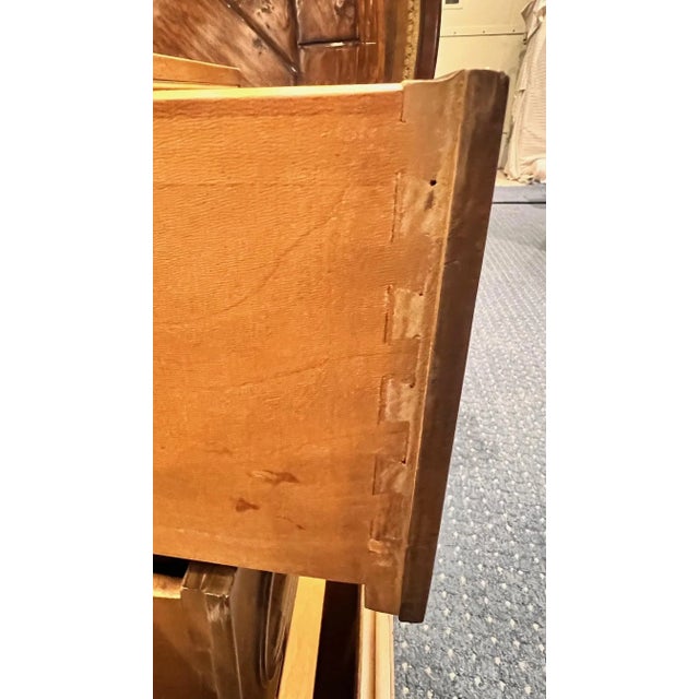 Brown 1970s Mastercraft Burlwood 9-Drawer Dresser W/ Brass Ring Pulls For Sale - Image 8 of 12