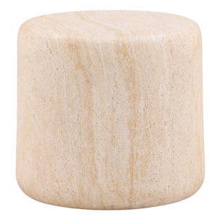 Round Outdoor Faux Travertine Modern Side Table For Sale