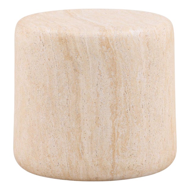 Round Outdoor Faux Travertine Modern Side Table For Sale