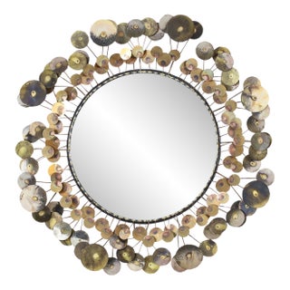 Vintage Brass “Raindrops” Wall Mirror by Curtis Jere, Signed For Sale