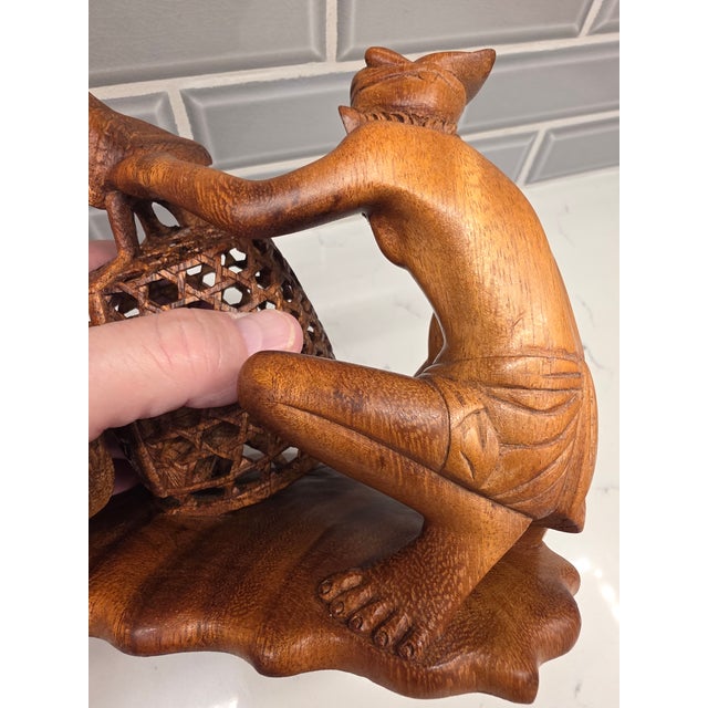 Mid-Century Balinese Teak Cockfighter With Double-Rooster Openwork Cage Sculpture For Sale - Image 11 of 12