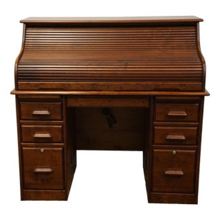 Wood Revival Solid Walnut Rustic Country Style 47" Roll Top Desk For Sale